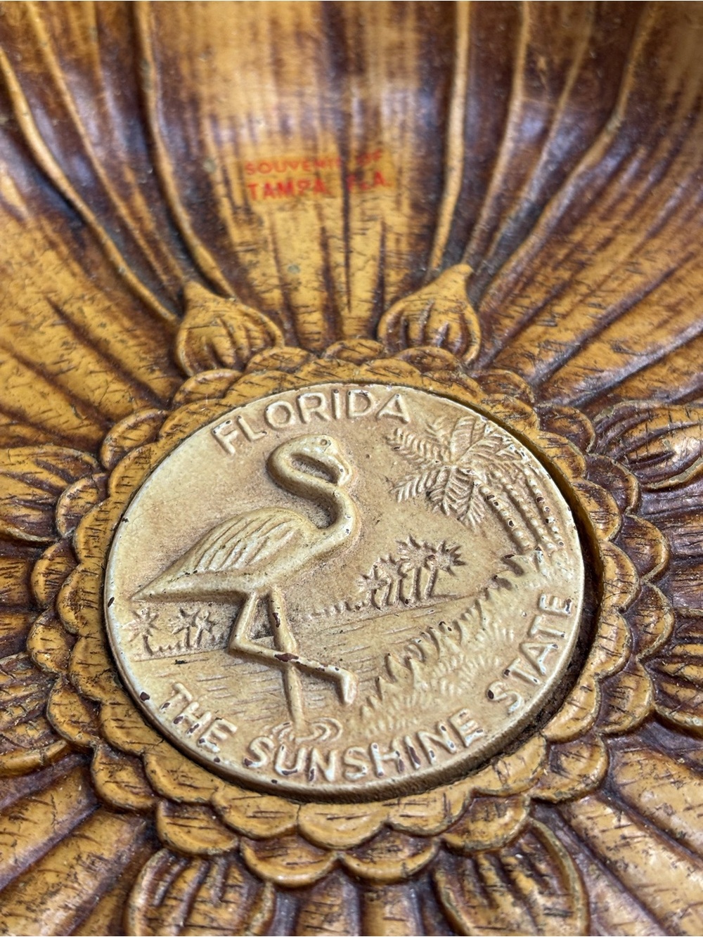 Vintage Florida Souvenir Bowl The Sunshine State Molded Resin Sunflower Shaped - Picture 4 of 10